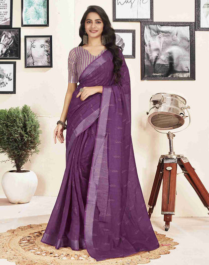 Ready To Wear Deep Purple Cotton Printed Saree