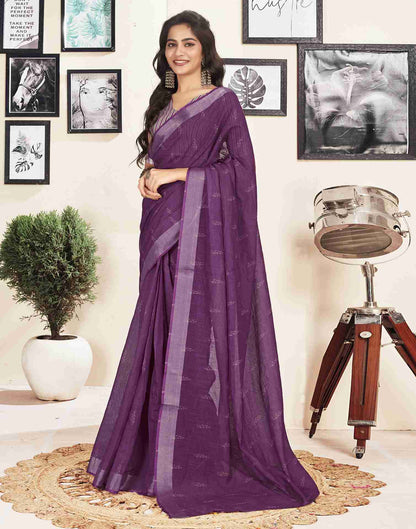 Ready To Wear Deep Purple Cotton Printed Saree