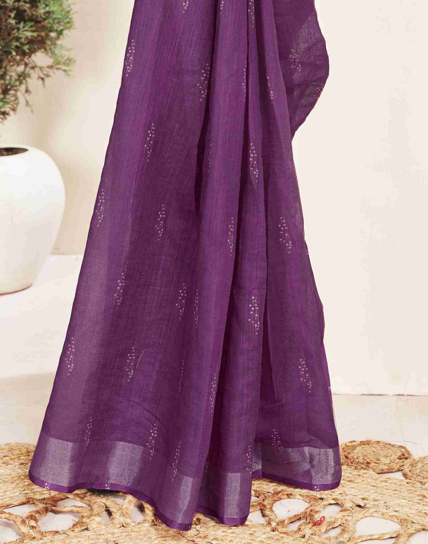 Ready To Wear Deep Purple Cotton Printed Saree