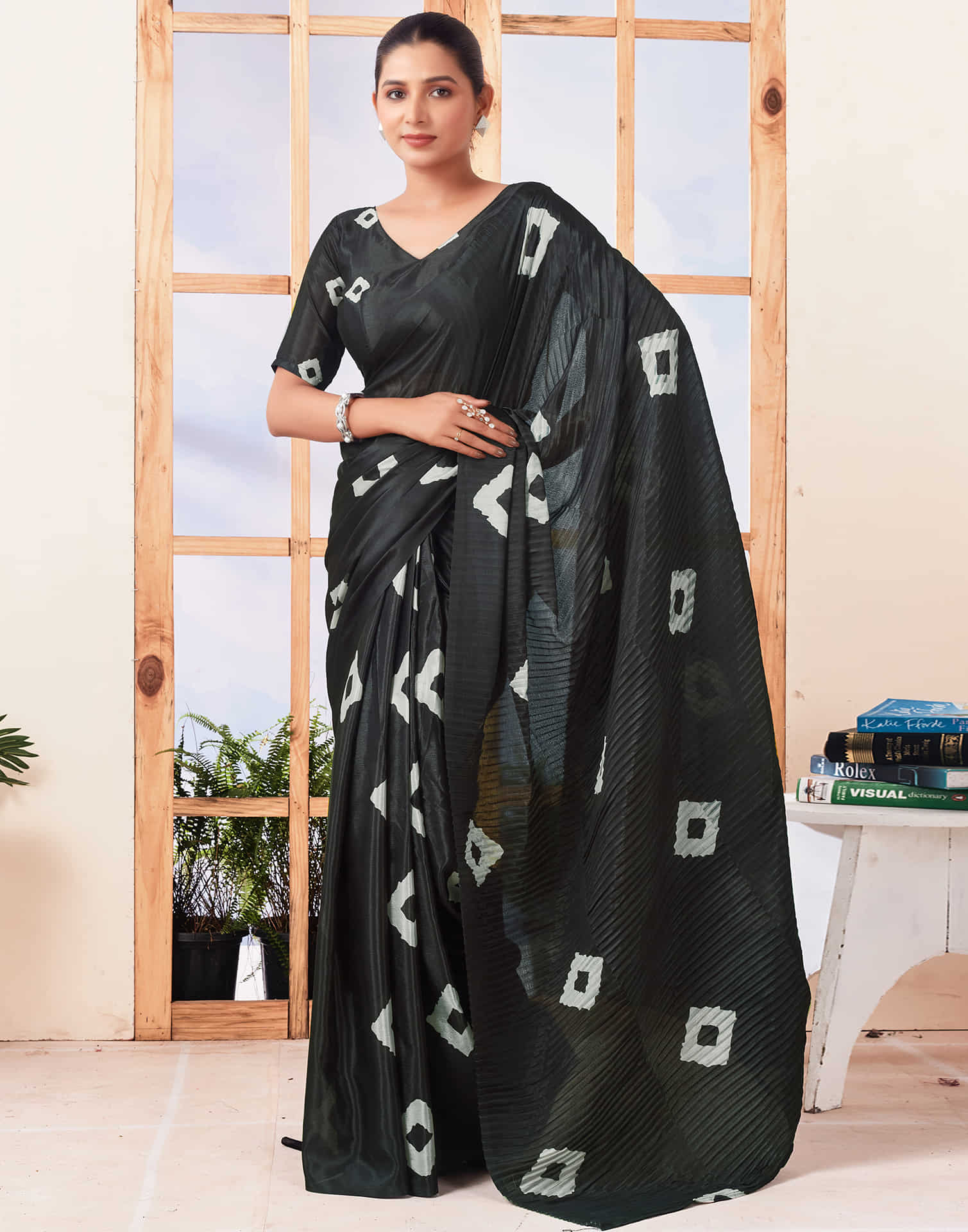 Ready To Wear Black Printed Silk Saree