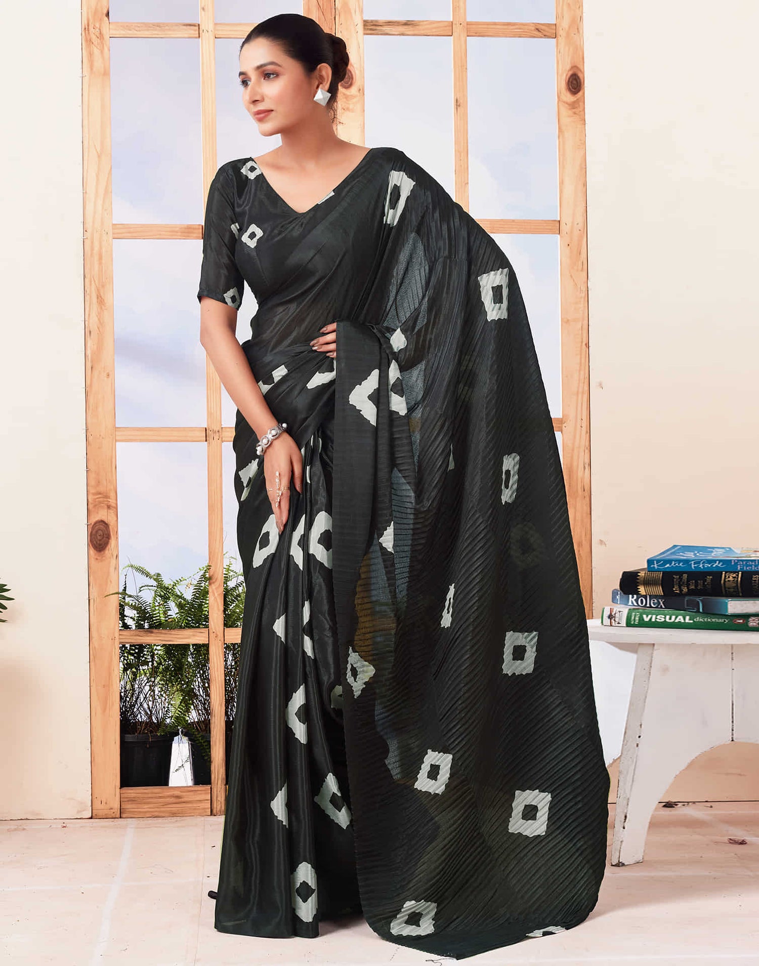 Ready To Wear Black Printed Silk Saree