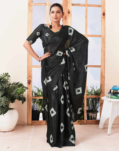 Ready To Wear Black Printed Silk Saree