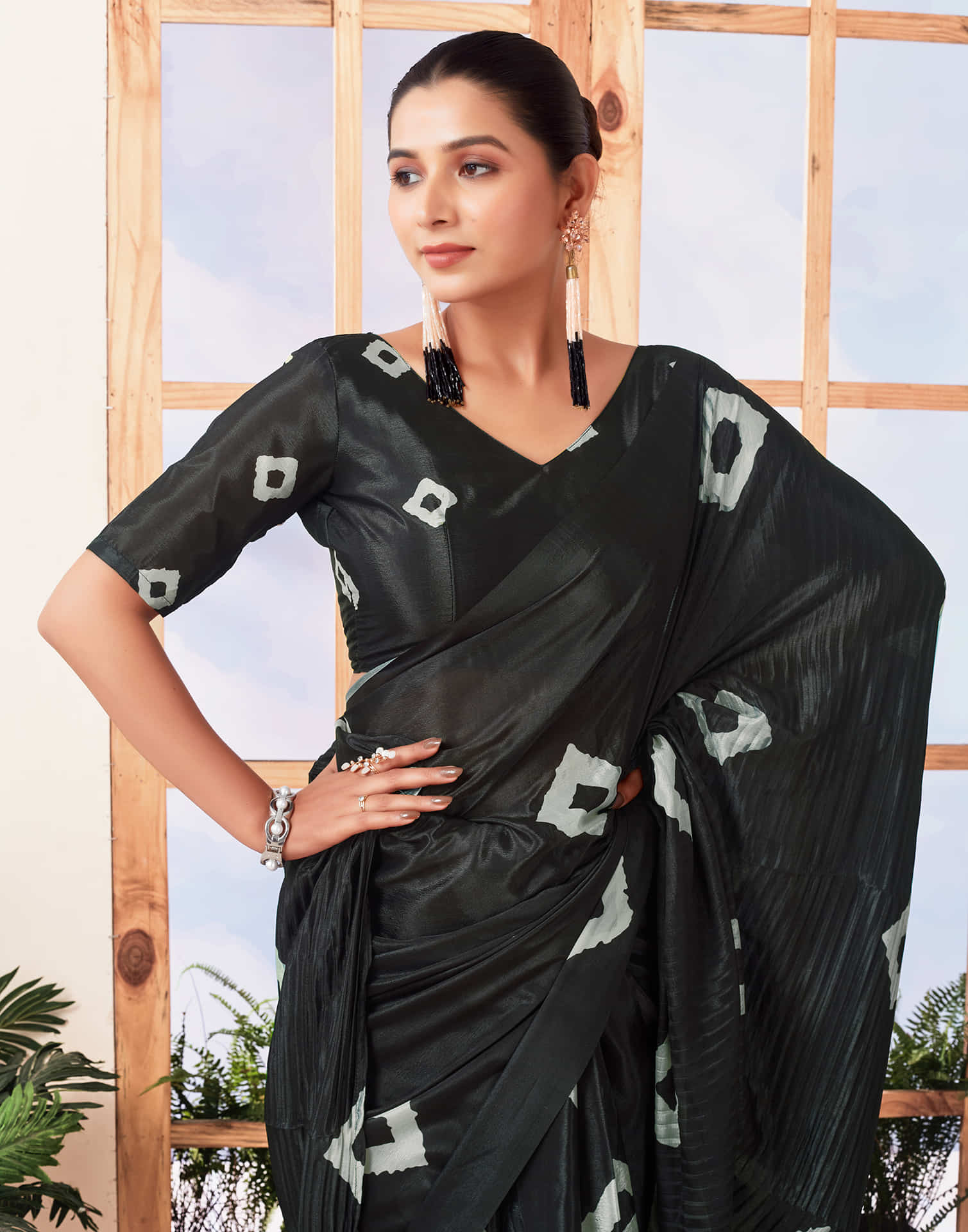 Ready To Wear Black Printed Silk Saree