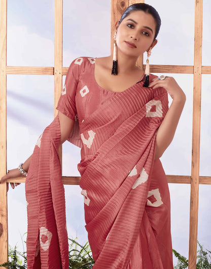 Ready To Wear Dusty Peach Printed Silk Saree