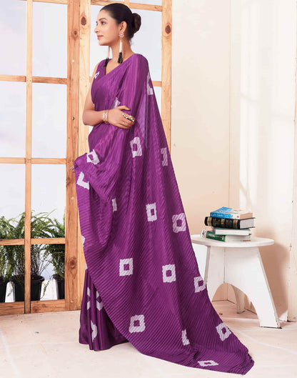 Ready To Wear Dark Purple Printed Silk Saree