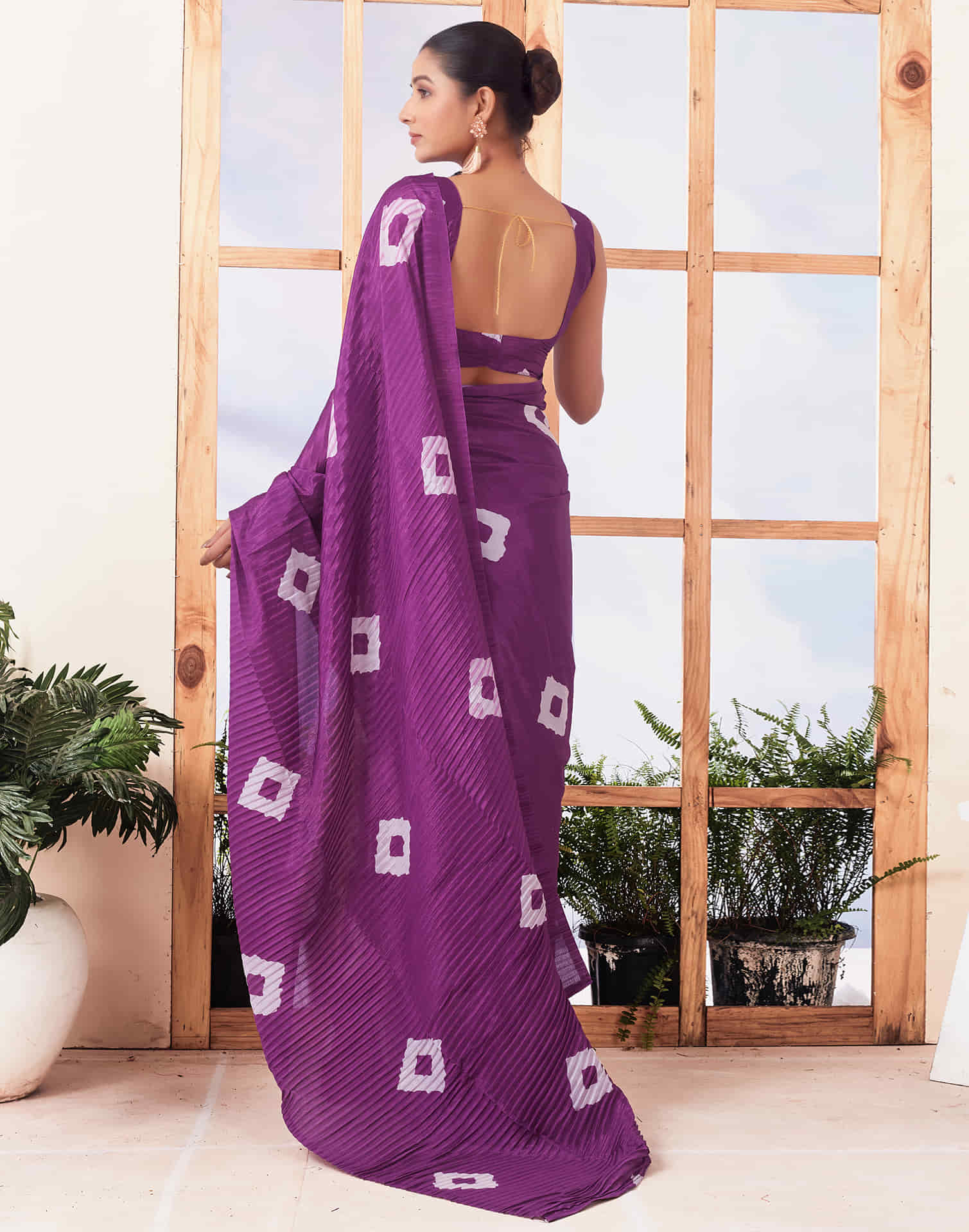 Ready To Wear Dark Purple Printed Silk Saree