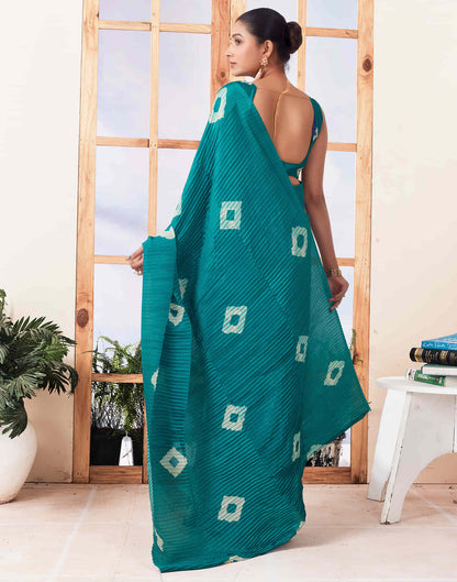 Ready To Wear Teal Green Printed Silk Saree