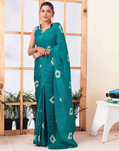 Ready To Wear Teal Green Printed Silk Saree