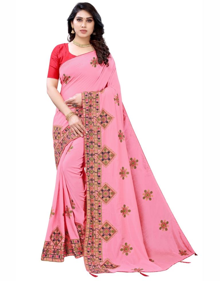 Ravishing Pink Embroidered Silk Saree | Sudathi