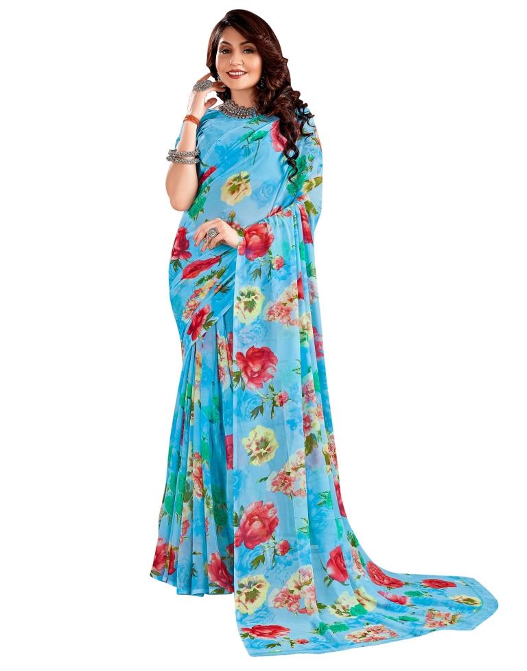 Sky Blue Printed Saree | Sudathi