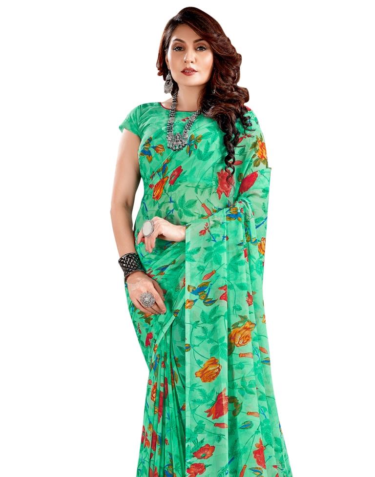 Spring Green Printed Saree | Sudathi