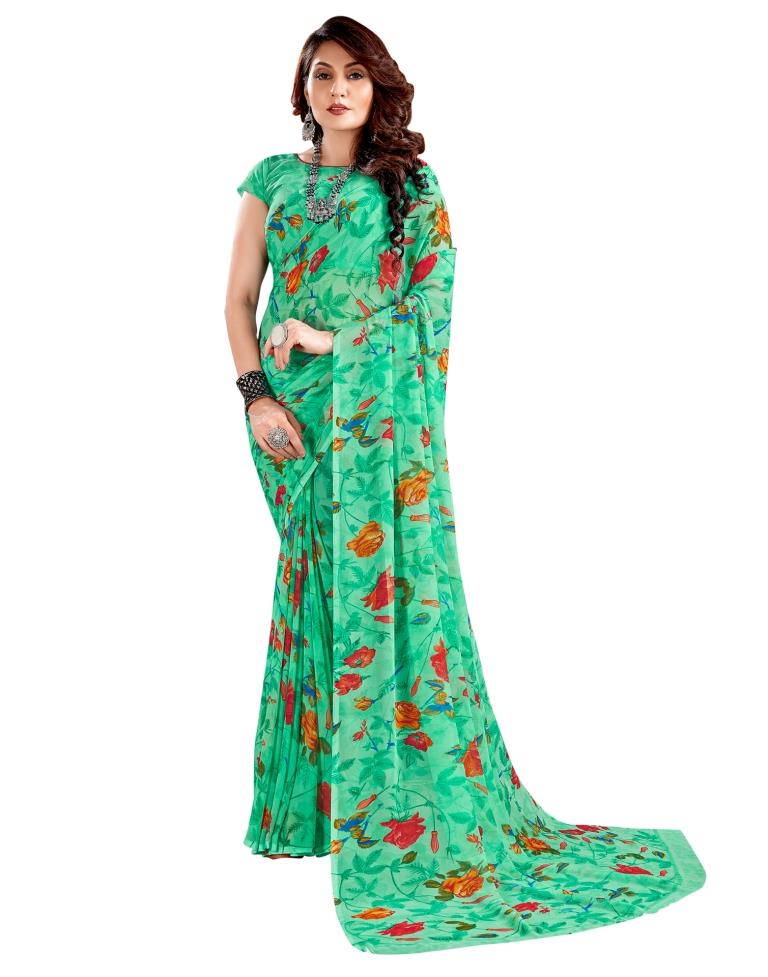 Spring Green Printed Saree | Sudathi
