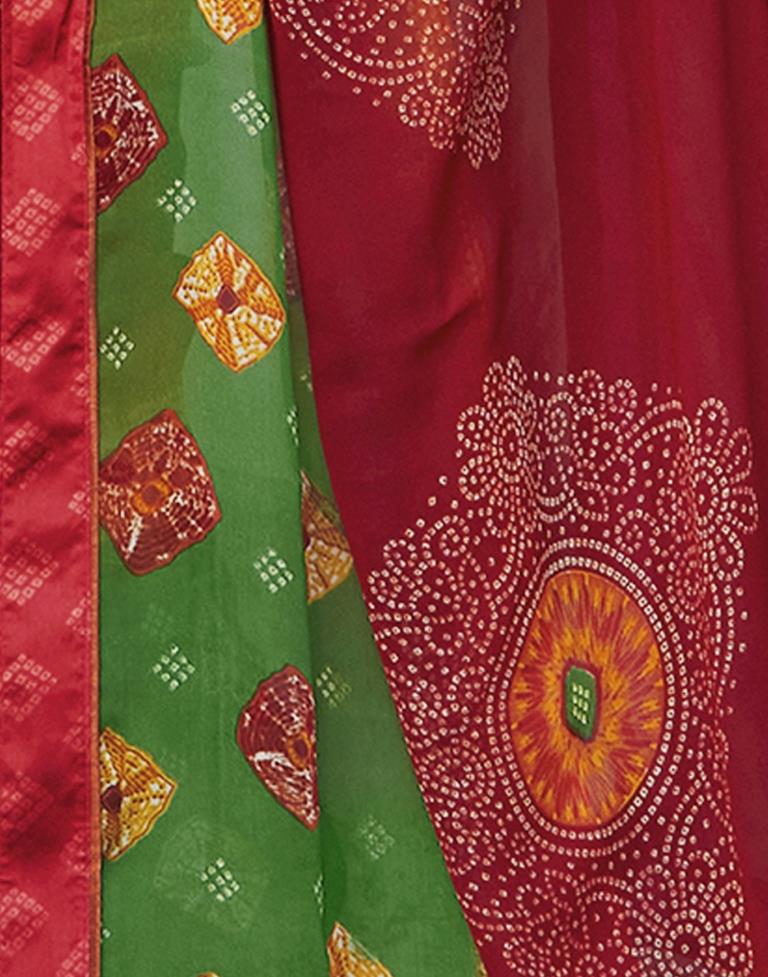 Red Bandhani Printed Saree | Sudathi