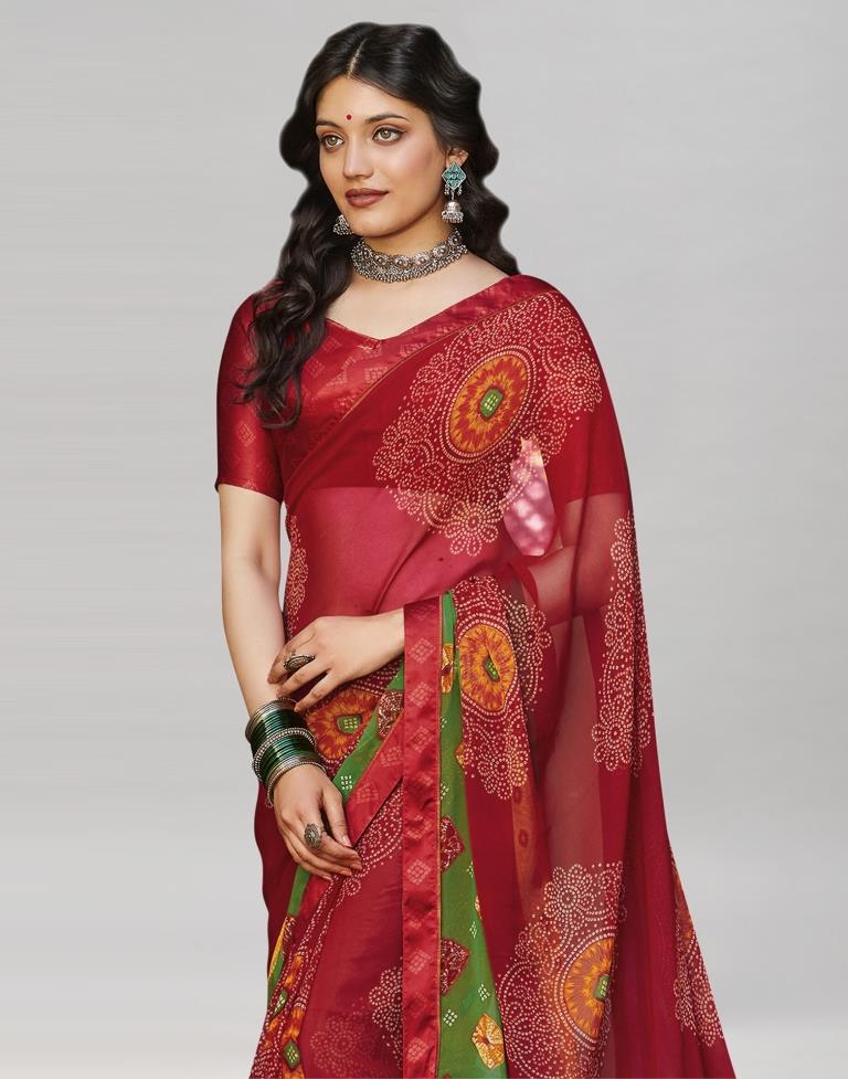 Red Bandhani Printed Saree | Sudathi