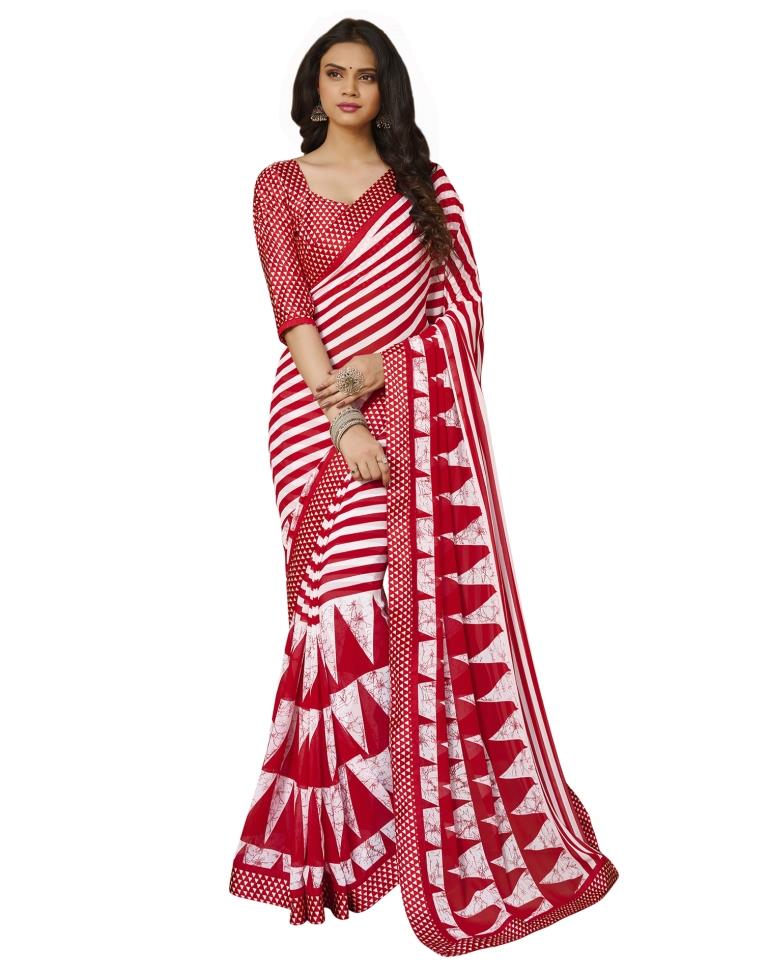 Talismanic Red Printed Saree | Sudathi