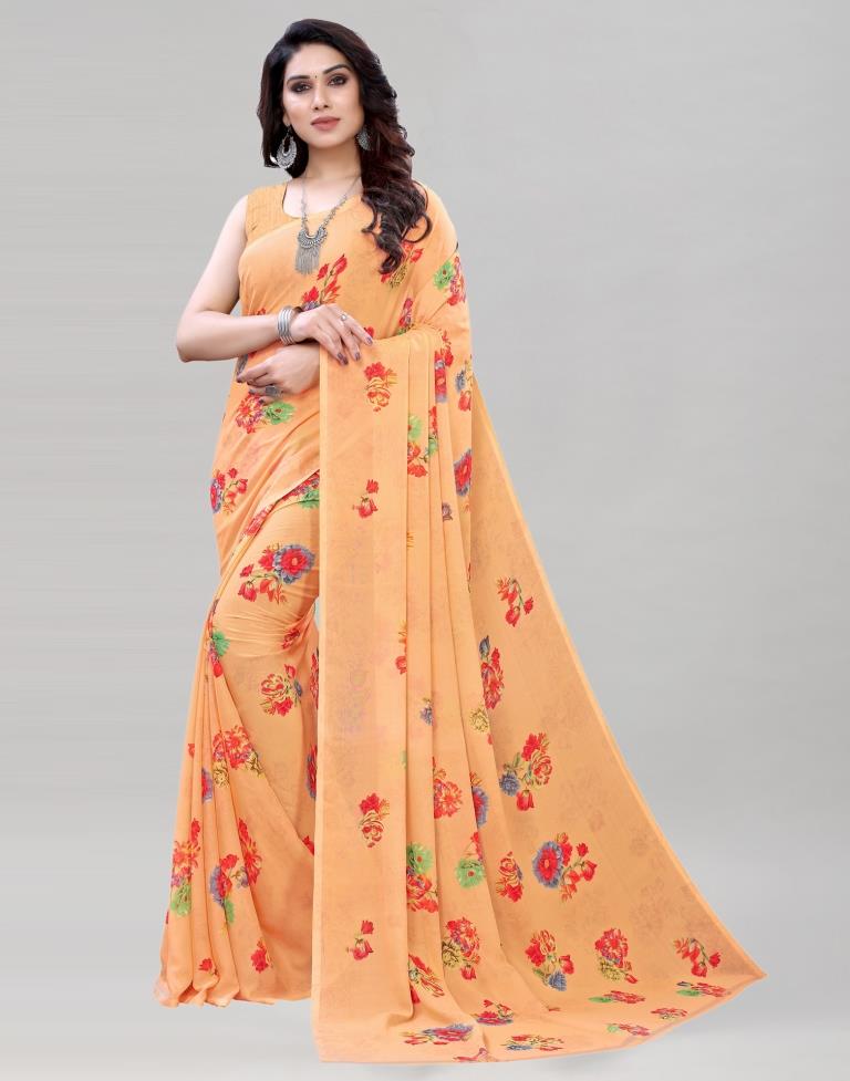 Stylish Peach Printed Saree | Sudathi