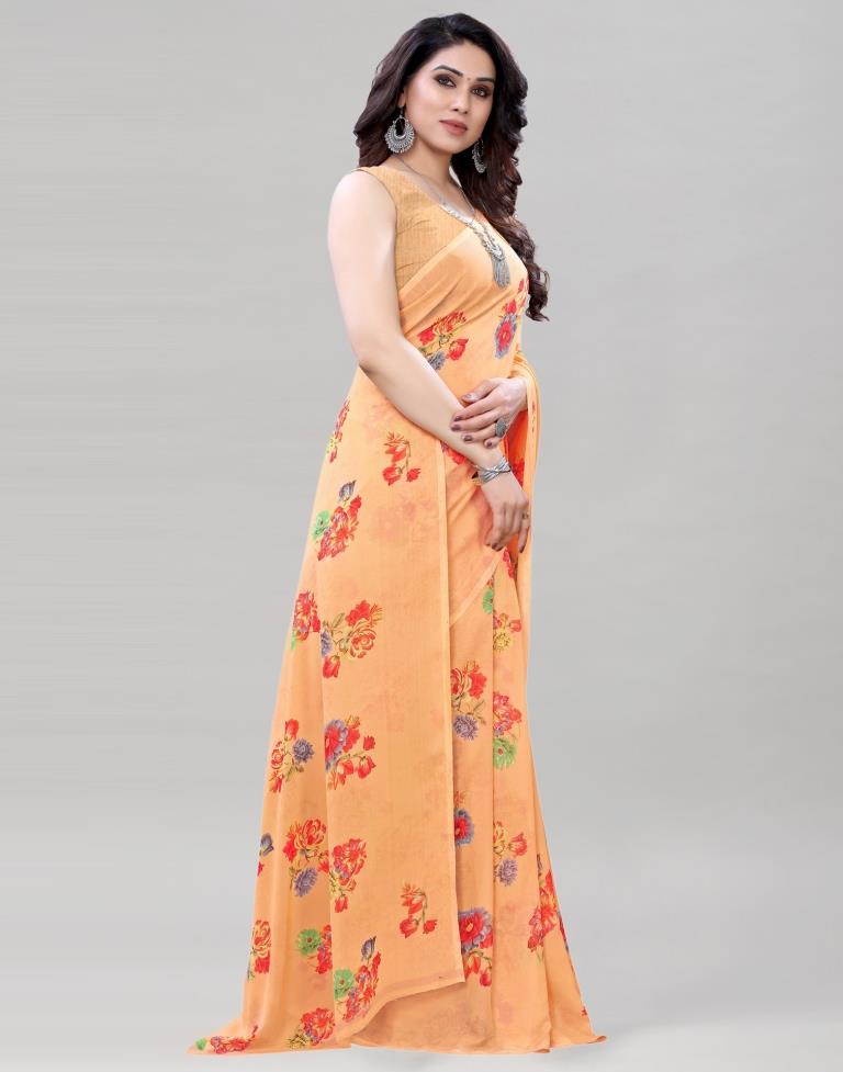 Stylish Peach Printed Saree | Sudathi