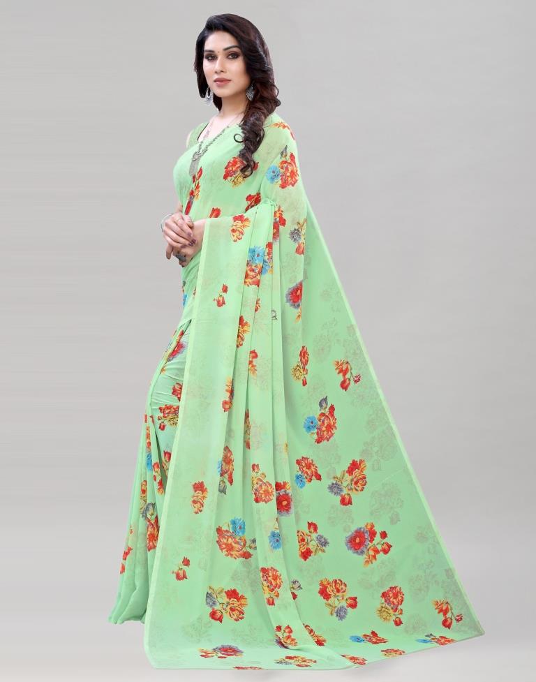 Peppy Pista Green Printed Saree | Sudathi