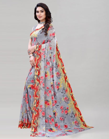 Grey Coloured Georgette Floral Printed Casual saree | Sudathi