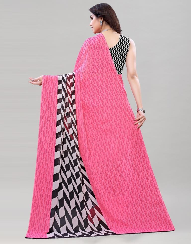 Rose Pink Coloured Georgette Printed Casual saree | Sudathi
