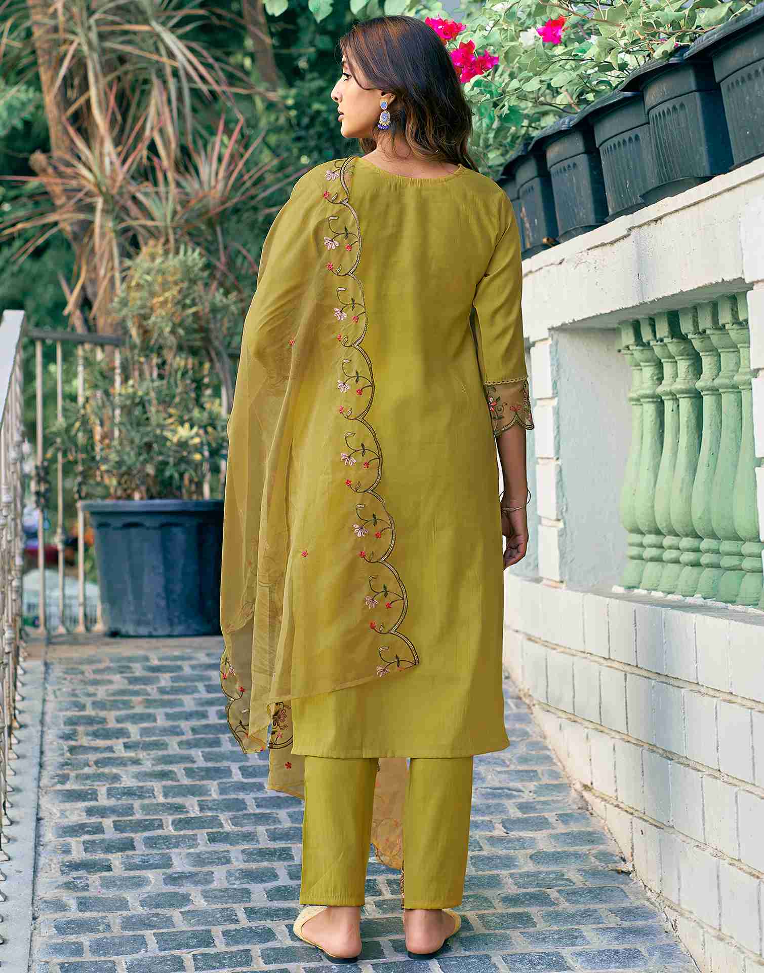 Mustard Yellow Embroidery Silk Straight Kurta Set With Dupatta