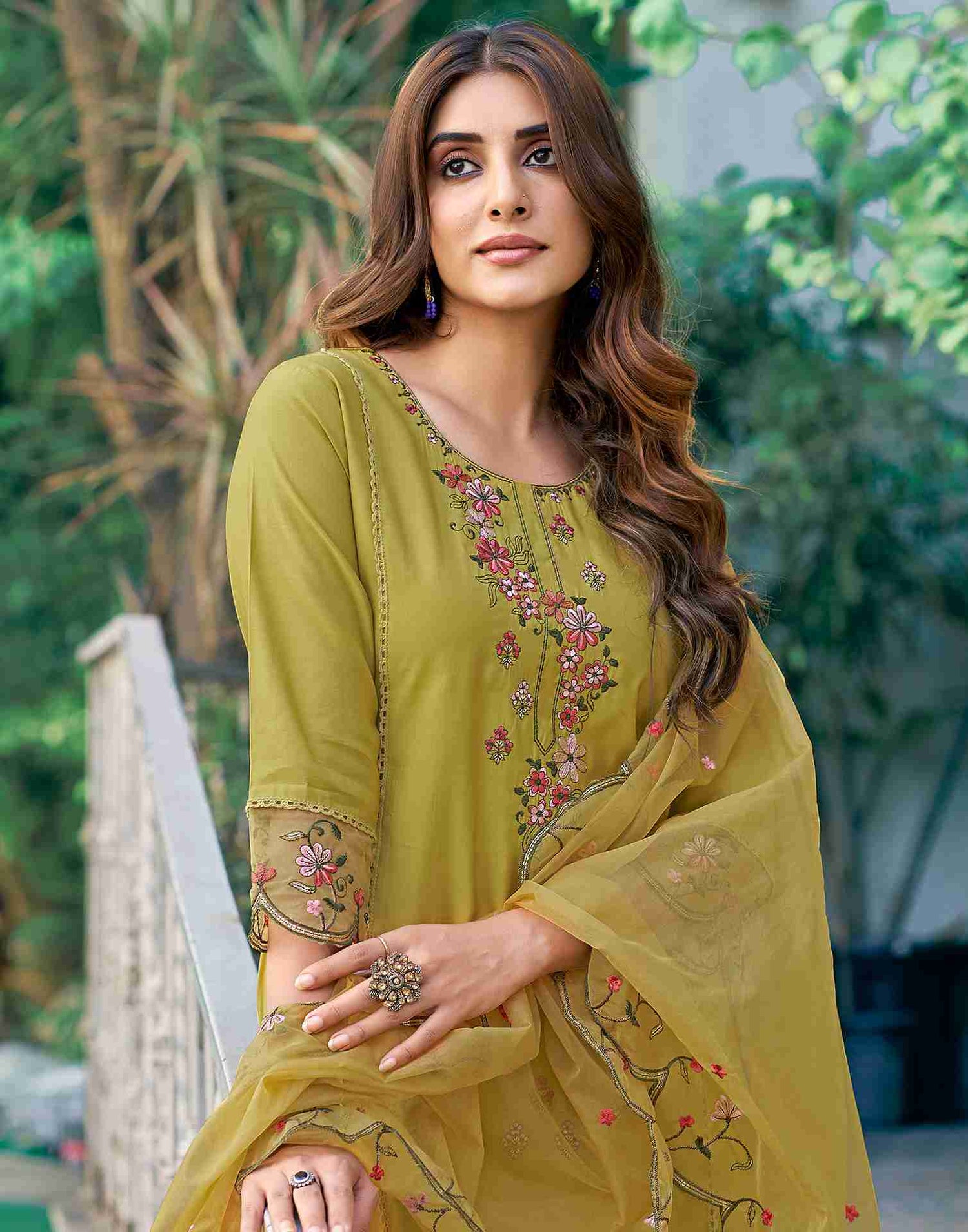 Mustard Yellow Embroidery Silk Straight Kurta Set With Dupatta