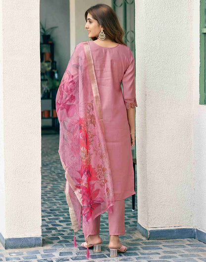 Dusty Pink Silk Embroidery Straight Kurta Set With Dupatta