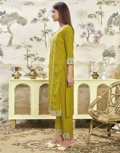 Mustard Green Silk Sequence Straight Kurta Set With Dupatta