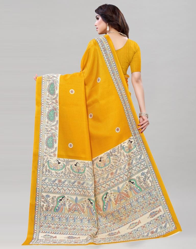 Turmeric Yellow Khadi Printed Saree | Sudathi