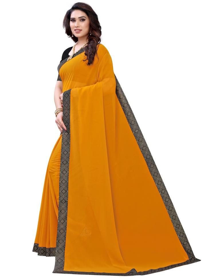 Mustard Yellow Coloured Georgette Plain Casual saree | Sudathi