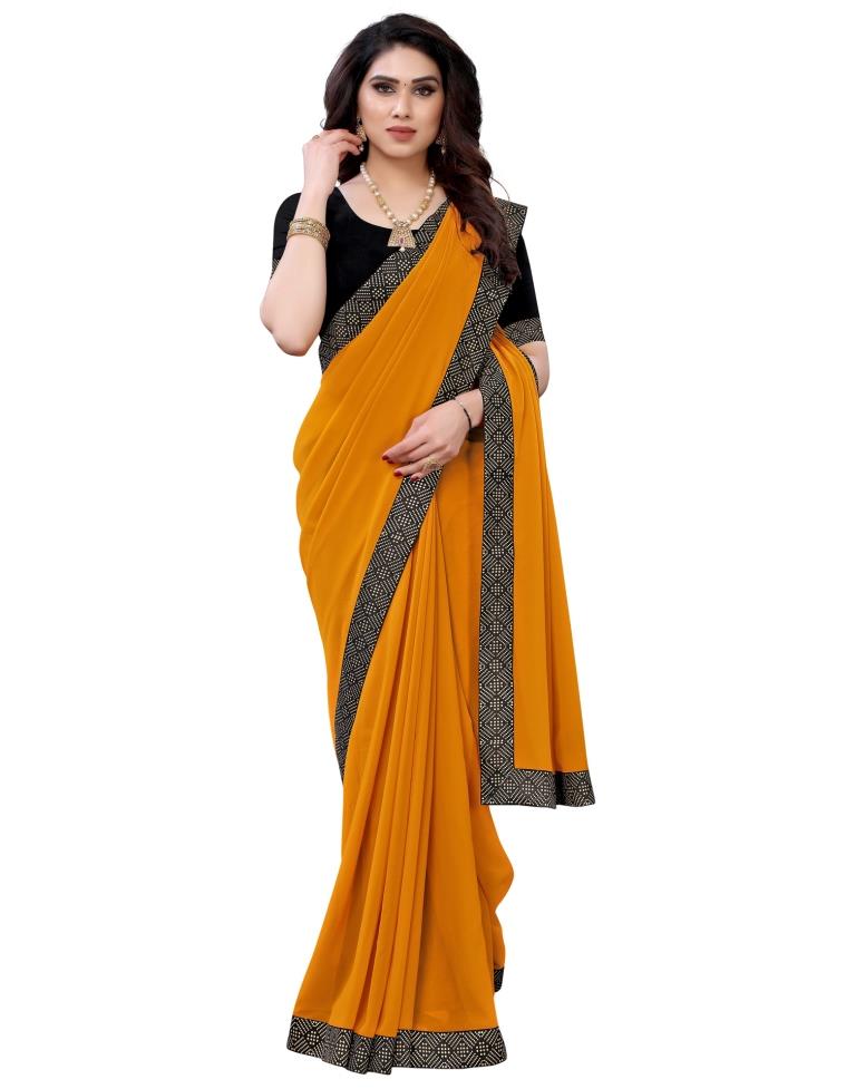 Mustard Yellow Coloured Georgette Plain Casual saree | Sudathi
