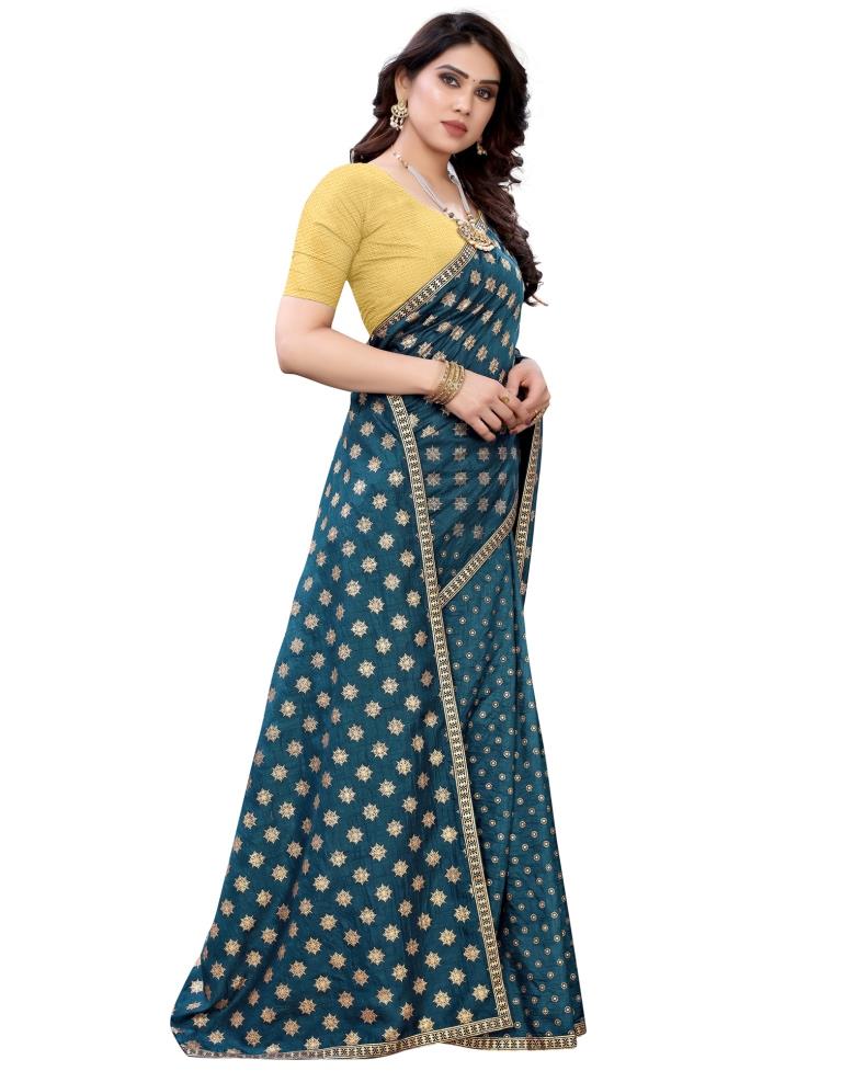 Prussian Blue Coloured Poly Silk Foil Printed Casual saree | Sudathi