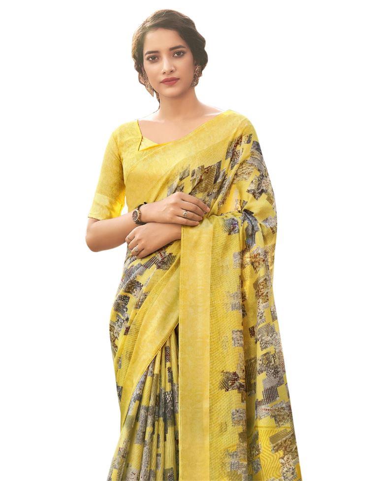 Yellow Jute Printed Saree | Sudathi