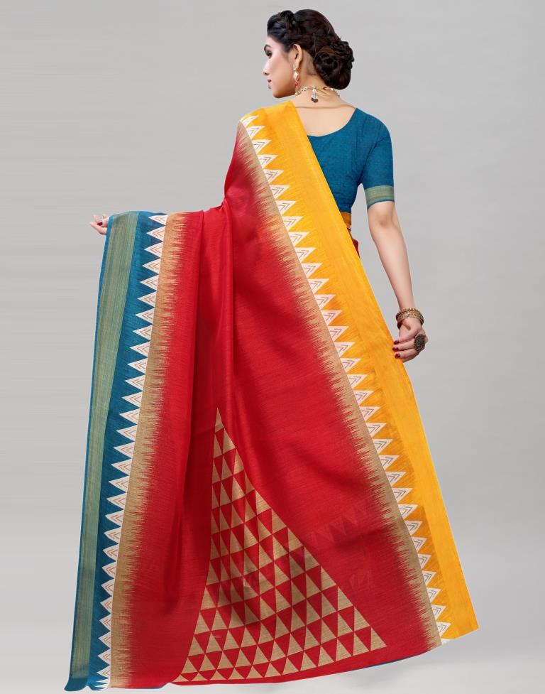 Red Cotton Printed Saree | Sudathi