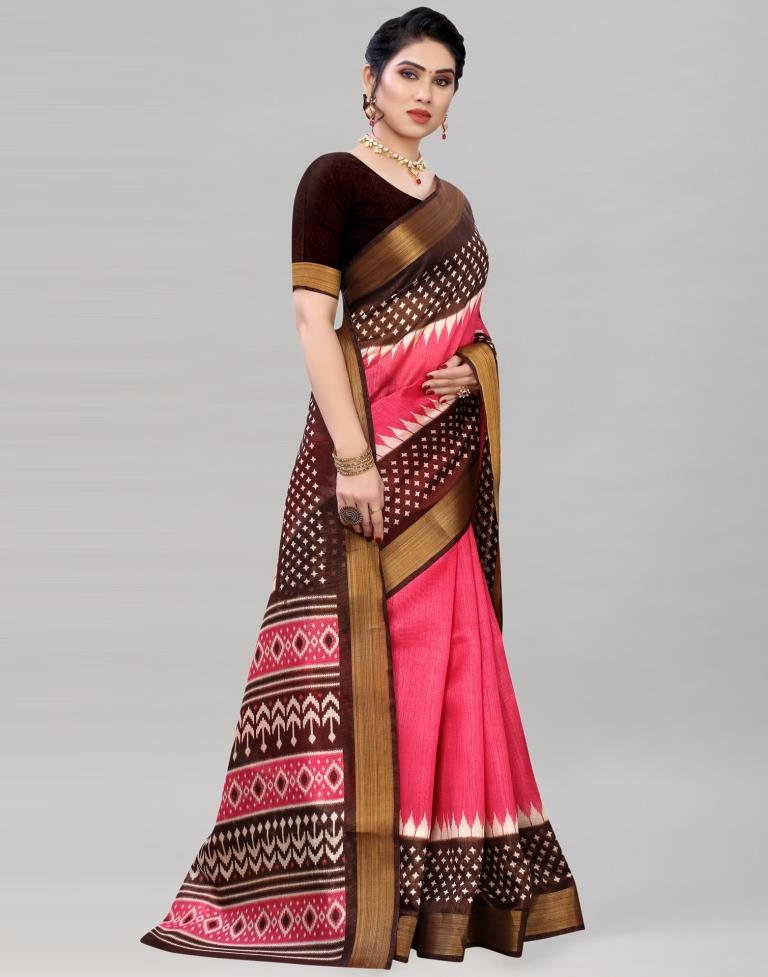 Pink Cotton Printed Saree | Sudathi