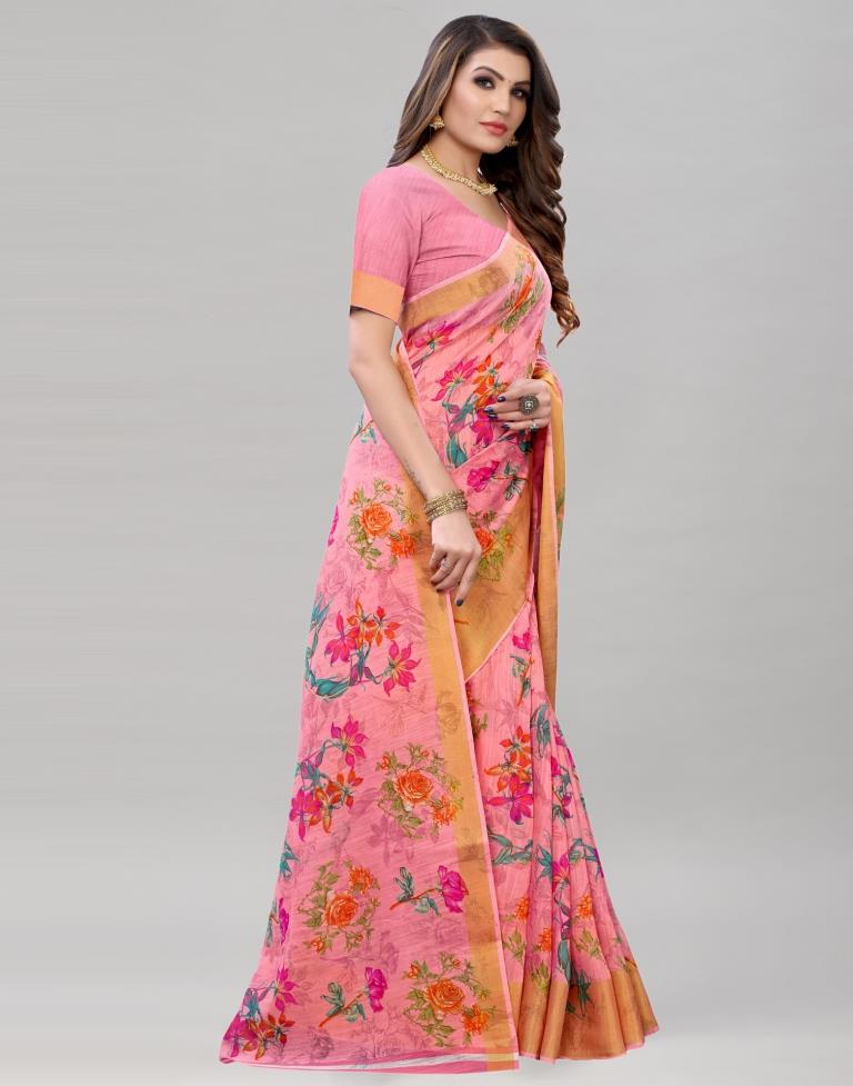 Pink Cotton Printed Saree | Sudathi