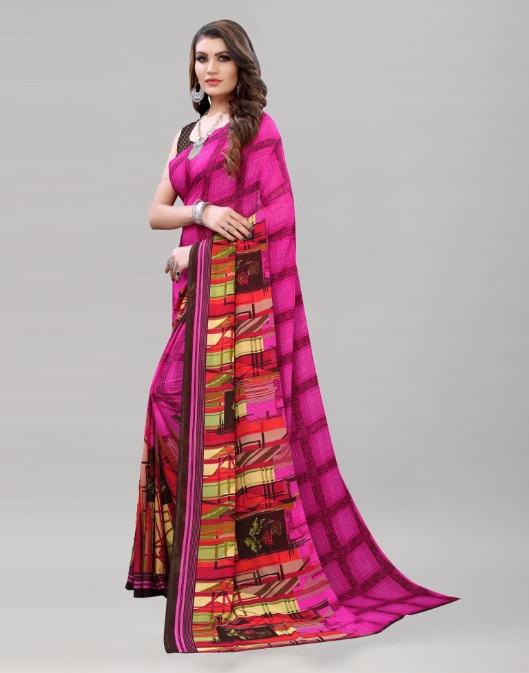 Ravishing Pink Printed Saree | Sudathi