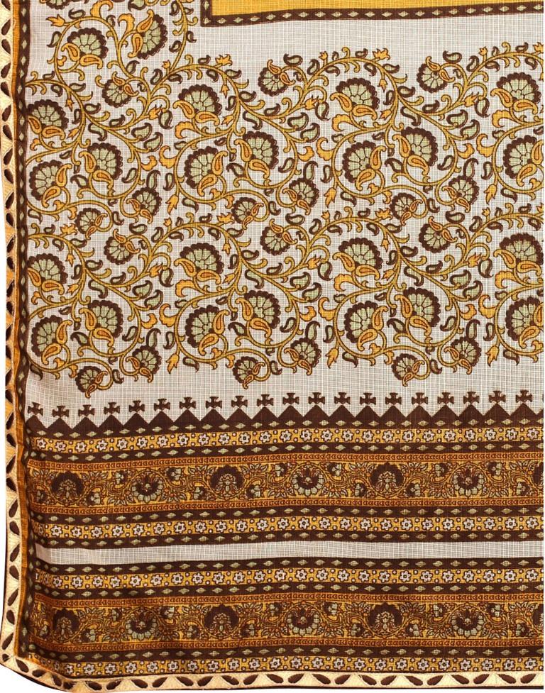 Mustard Yellow Cotton Printed Saree | Sudathi