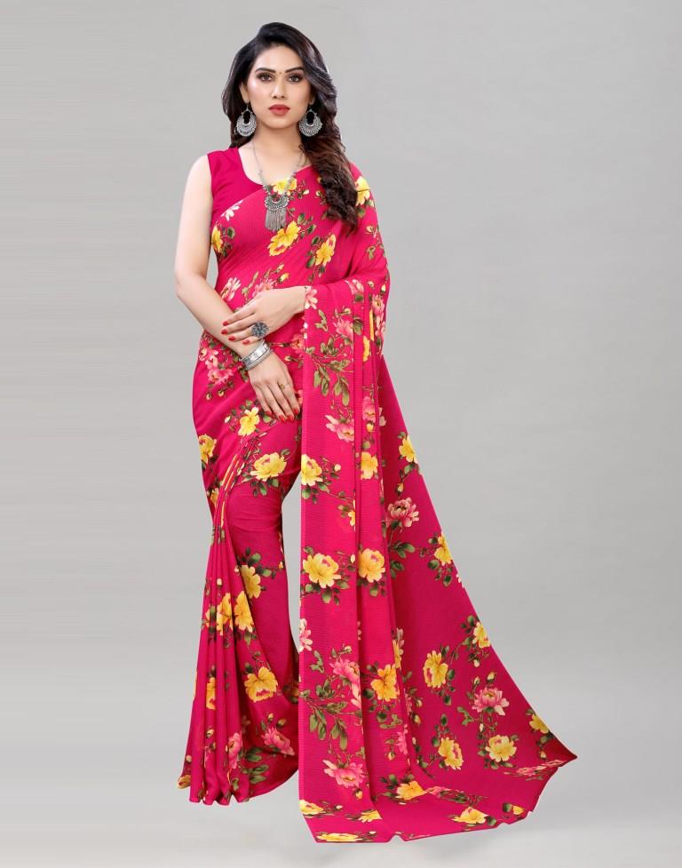 Blooming Beet Red Printed Saree | Sudathi