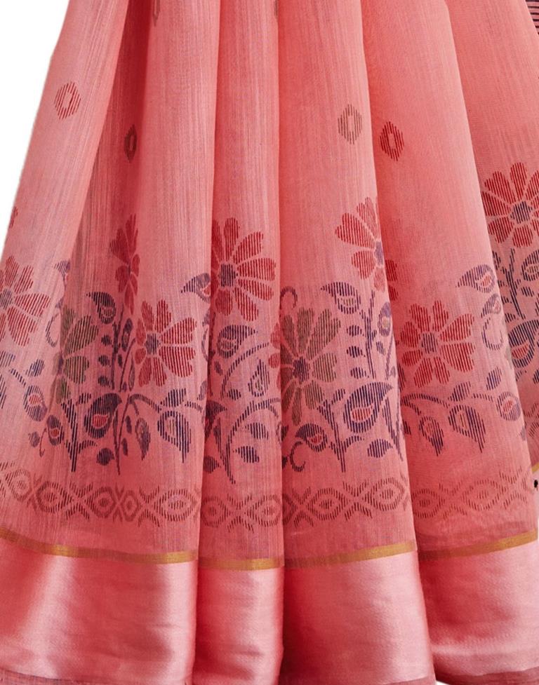 Rose Pink Cotton Printed Saree | Sudathi