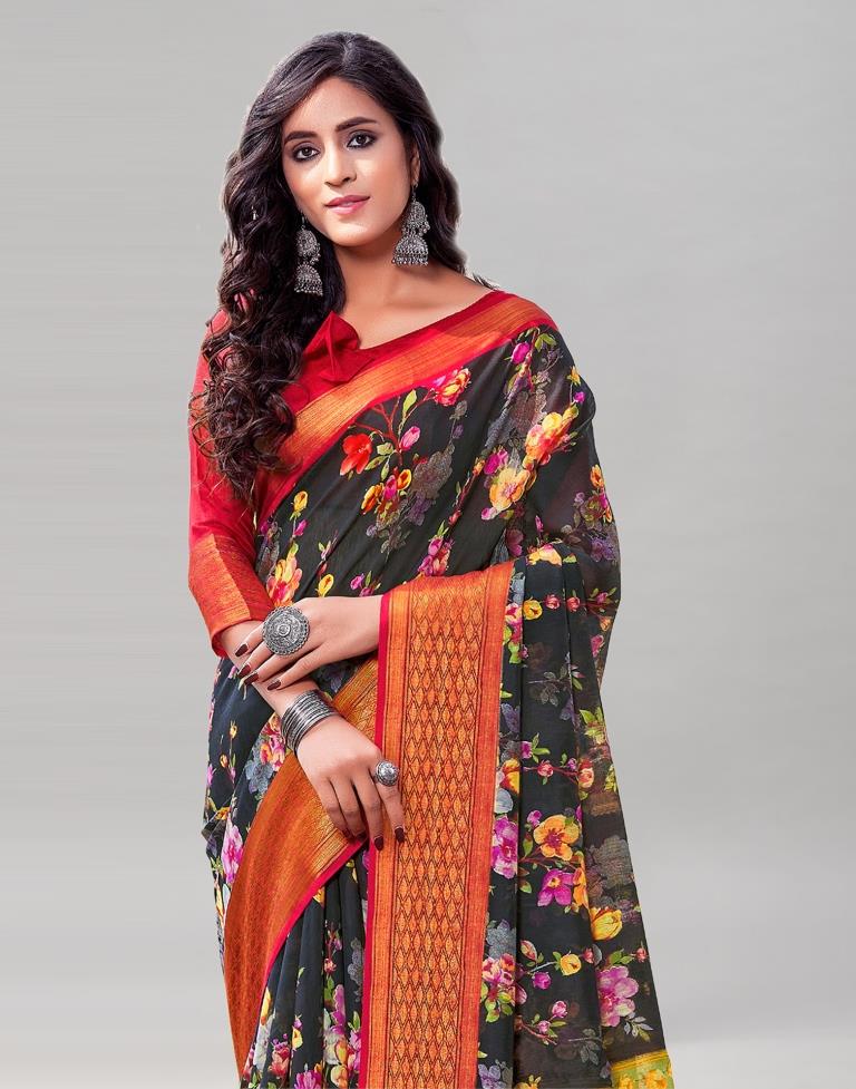 Black Cotton Printed Saree | Sudathi