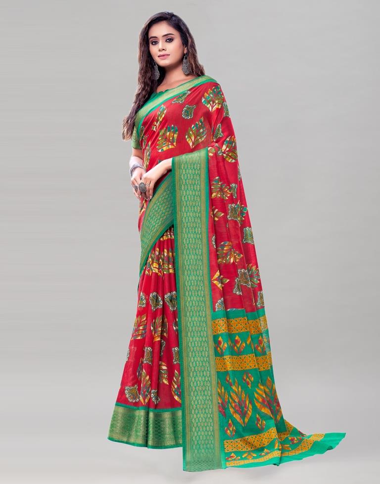 Red Cotton Printed Saree | Sudathi