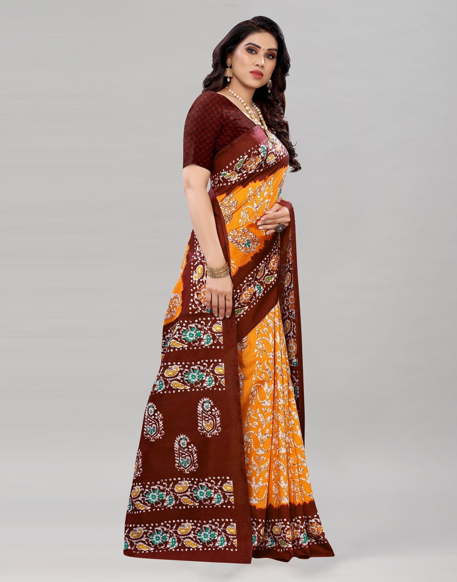Orange Printed Saree | Sudathi