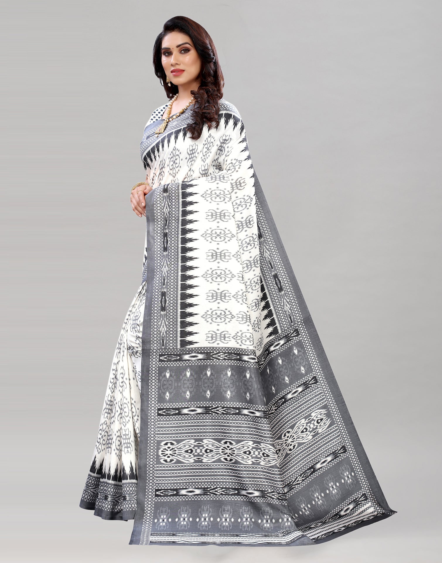 White Printed Saree | Sudathi