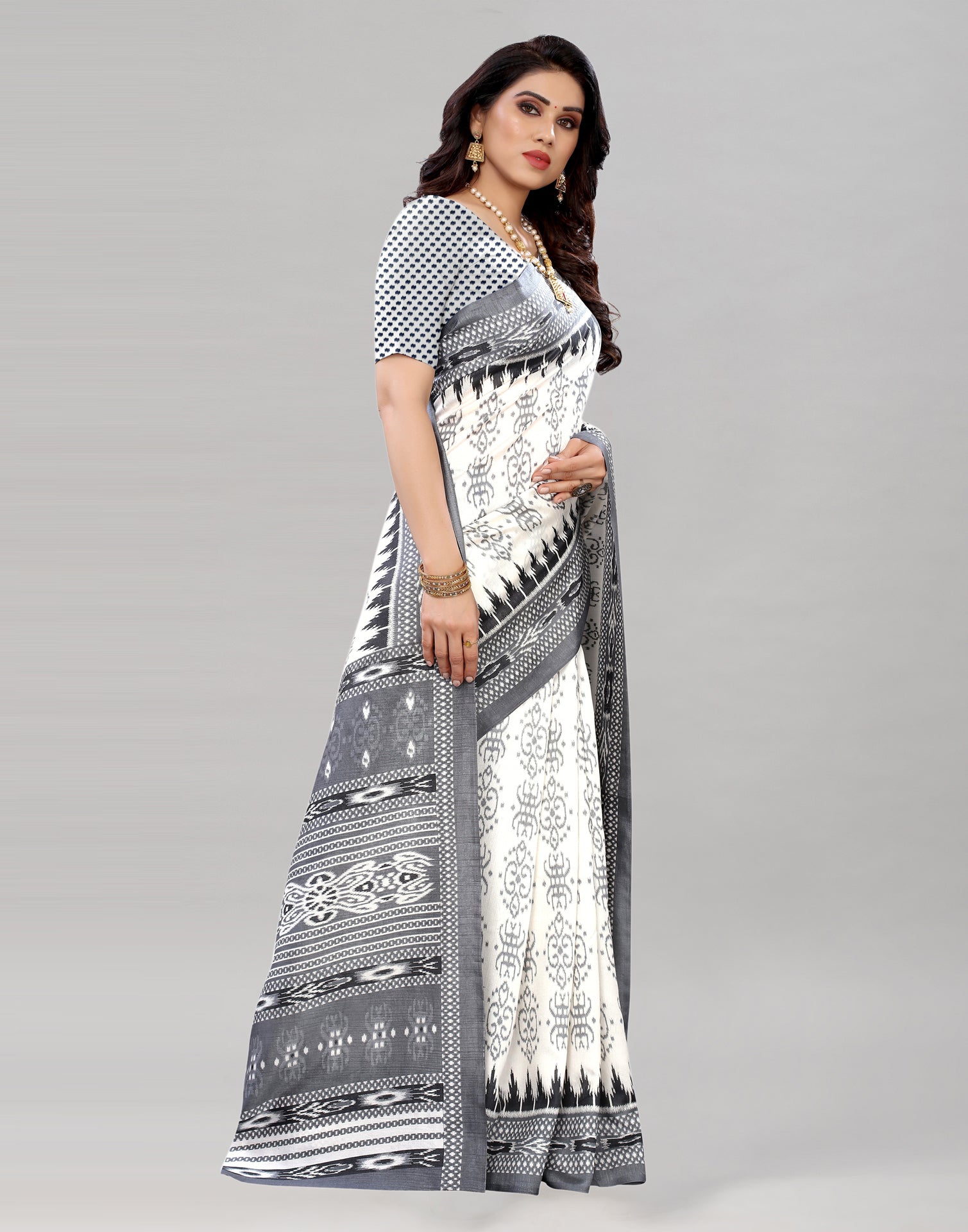 White Printed Saree | Sudathi