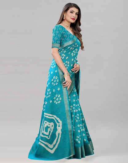 Ocean Blue Cotton Bandhani Saree | Sudathi