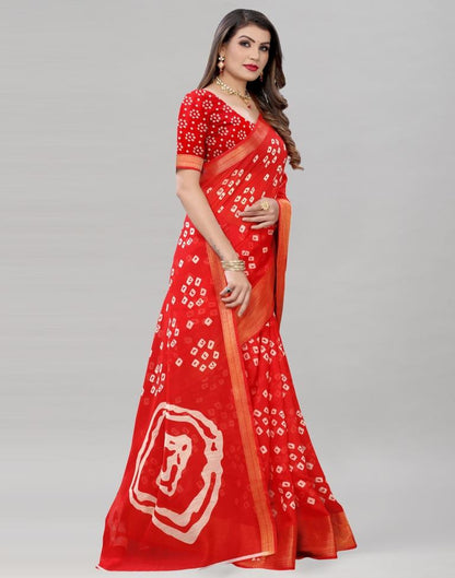 Red Cotton Bandhani Printed Saree | Sudathi