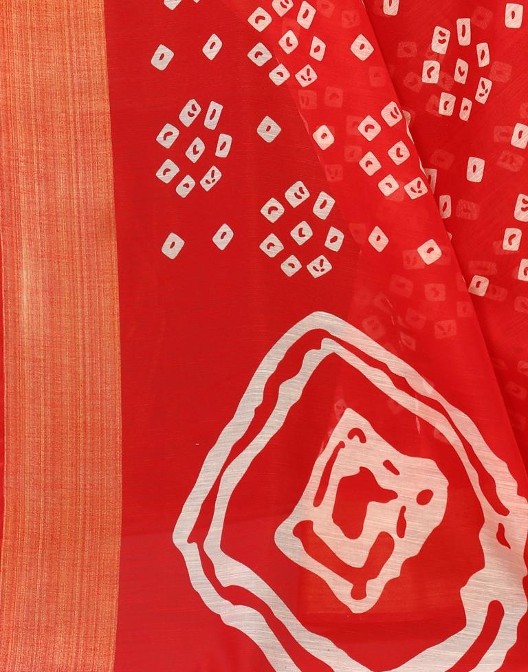 Red Cotton Bandhani Printed Saree | Sudathi