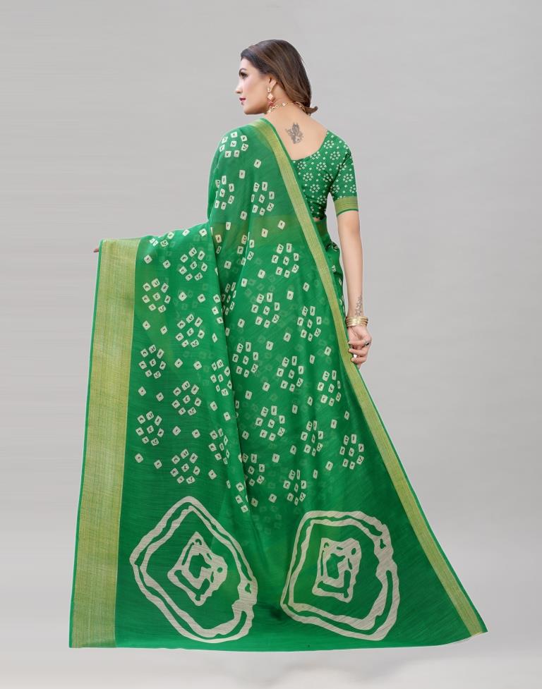 Parrot Green Cotton Bandhani Saree | Sudathi