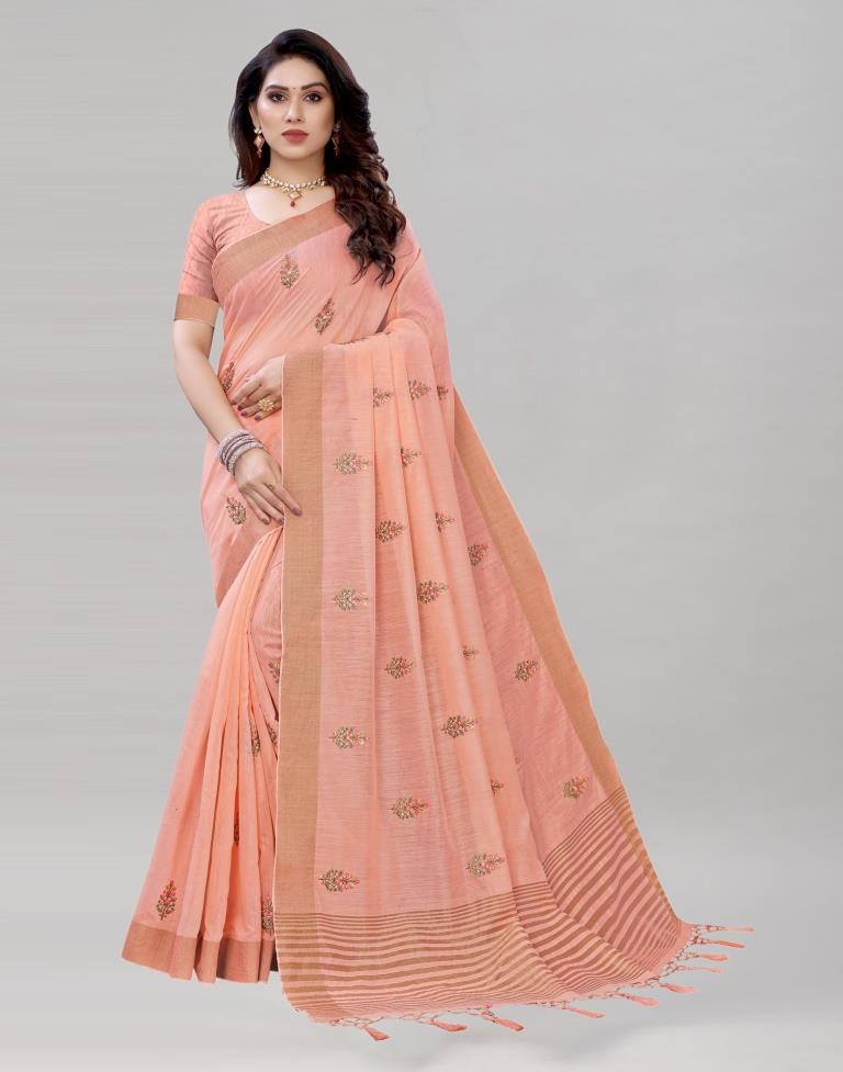 Pink Embroidered Cotton Saree | Sudathi